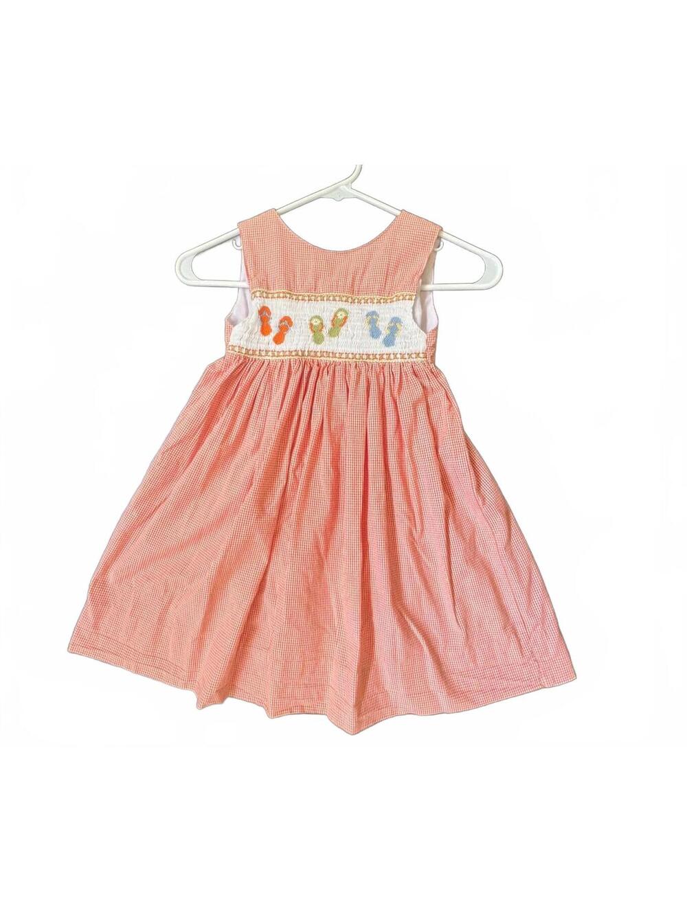 Vintage Pollilops Flip Flop Smocked Dress in Orange Gingham - 4